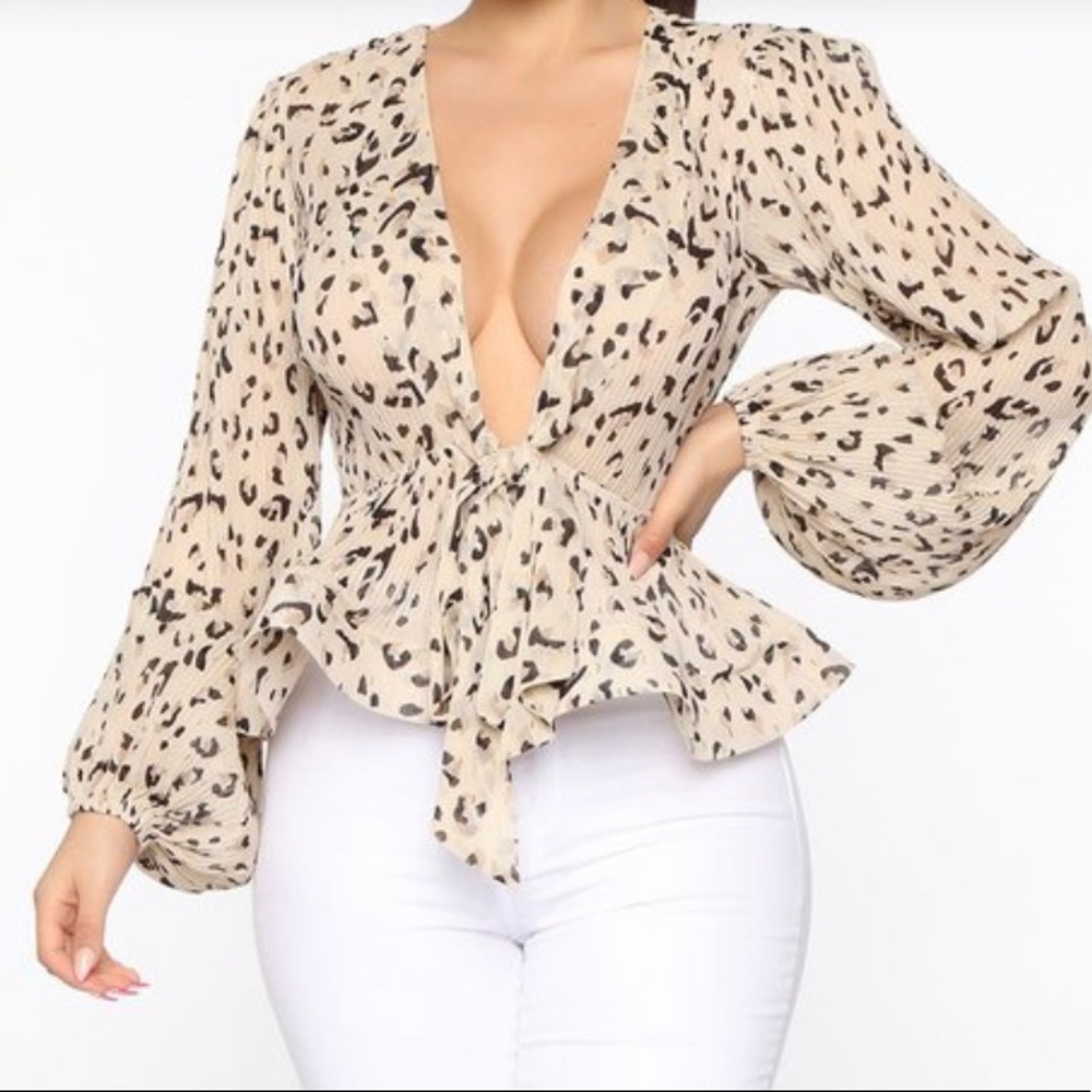 NWT Leopard Peplum Style Blouse